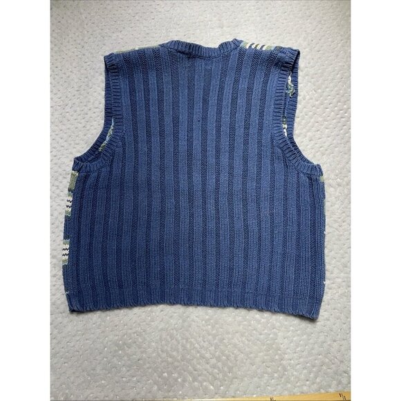 Vtg Pasta Colorful Sweater Vest Sz Large Green Blue Grandma Core Cottage - Picture 13 of 13